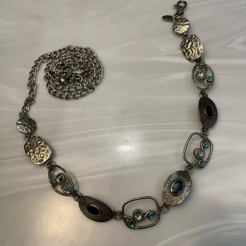 Chico’s chunky silver chain link Belt with Colored jewels adjustable 50inch OSFM - Picture 6 of 13